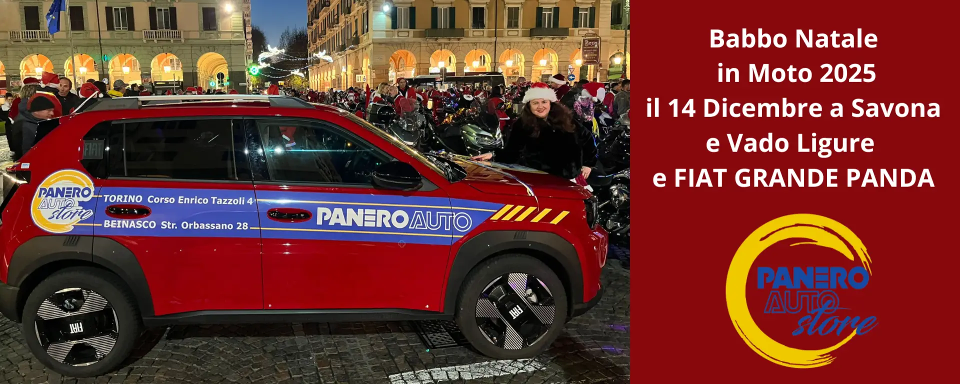 Babbo Natale in Moto e Fiat Grande Panda 